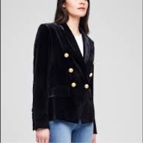 L’Agence Kenzie Black Velvet double breasted Blazer Gold Buttons Size 4 - Picture 2 of 14